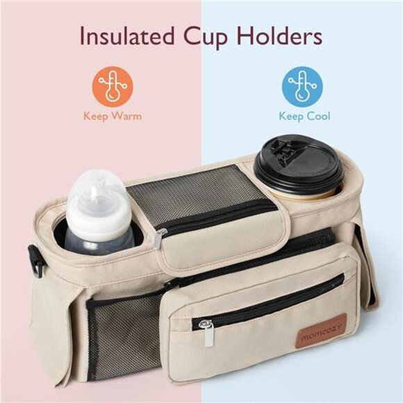 Universal Stroller Organizer with Insulated Cup Holder Detachable Phone Bag - Picture 6 of 8